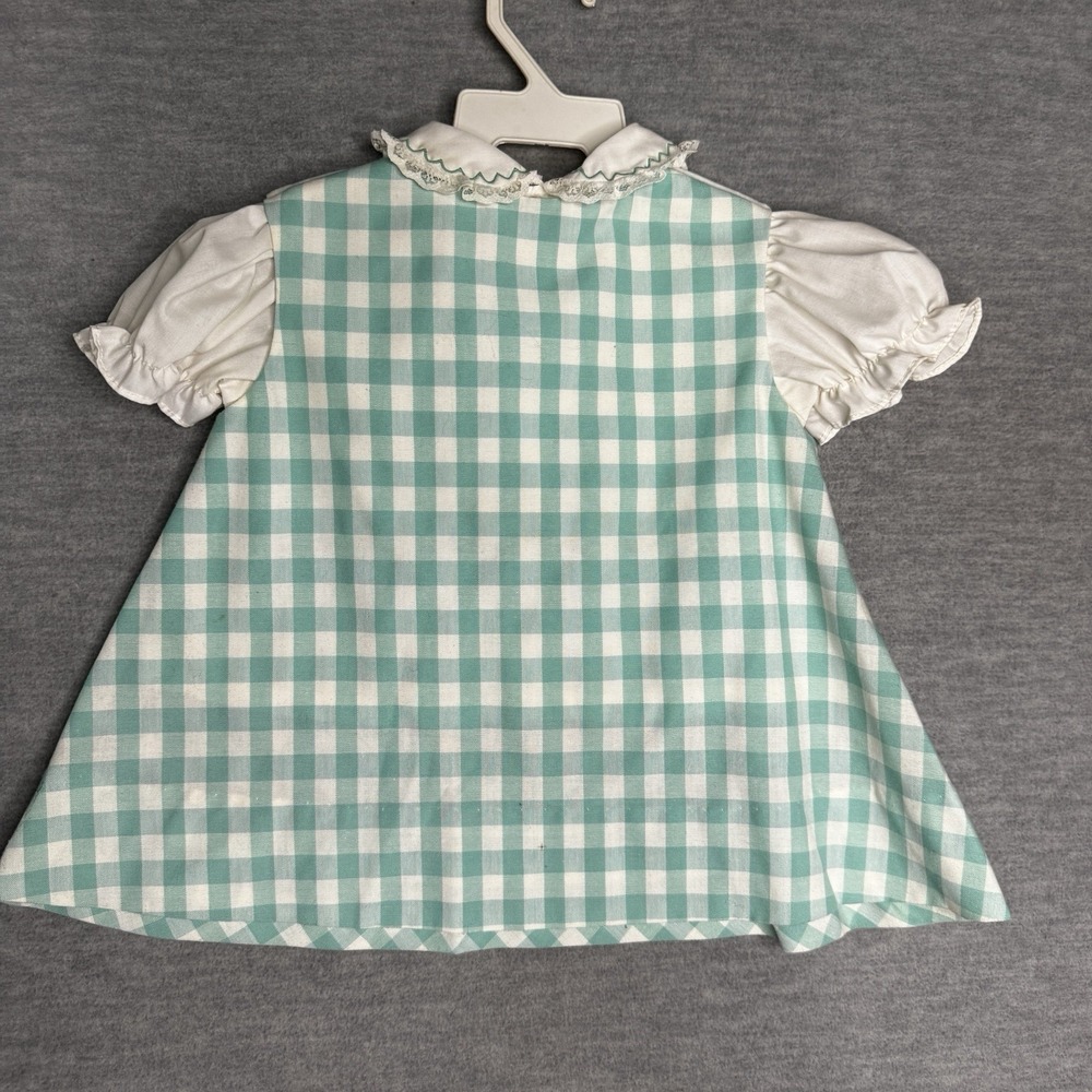 VTG Baby Girls Elephant Dress Tiny Tots Gingham Embroidered Pinafore ? 12 Month - Picture 4 of 7
